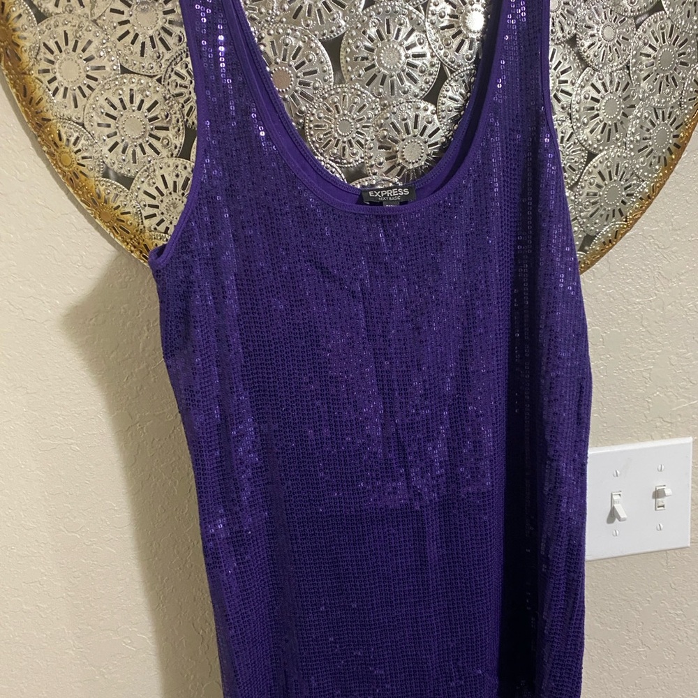 2 Express sequin front tank tops, size large. 1 purple and 1 gold. Sold as set. - Picture 9 of 10